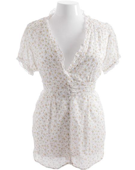 Plus Size Cotton Summer Yellow Flower Blouse
