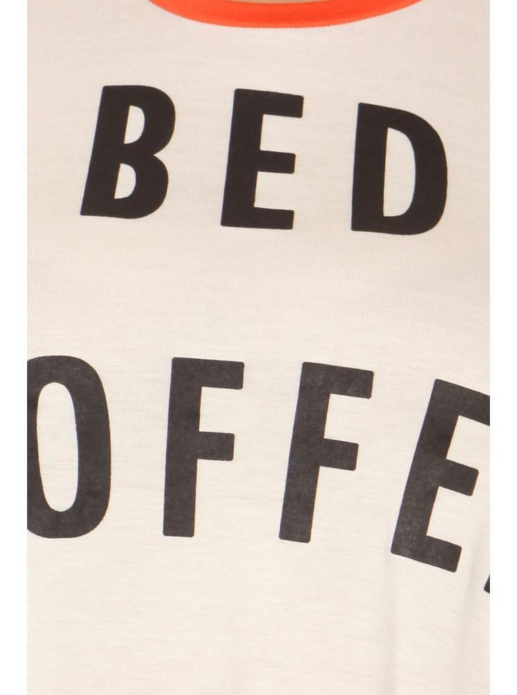 Plus Size Bed, Coffee, WiFi Raglan Coral Top