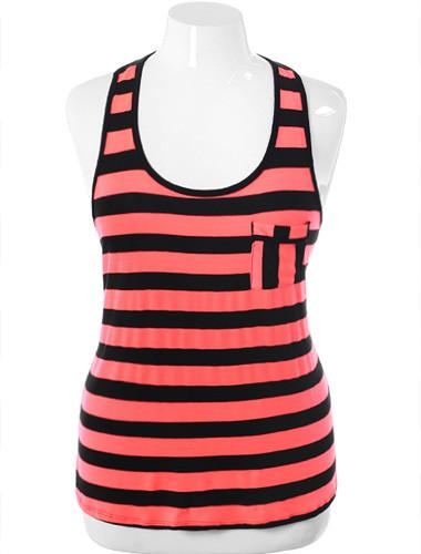 Plus Size Corset Back Stripe Coral Tank