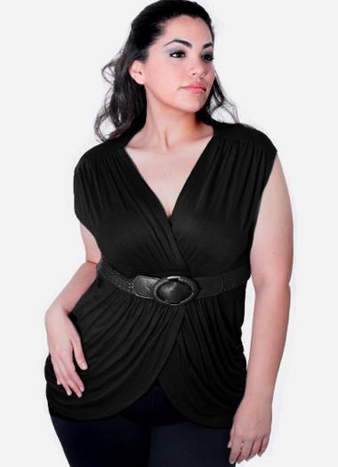 Plus Size Braided Belt Black Top
