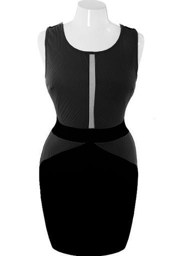 Plus Size Bodycon Peep Through Black Dress