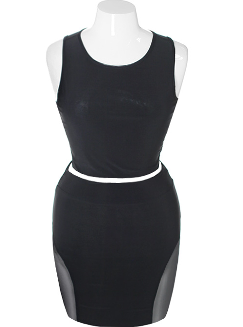 Plus Size Black Crop Top and Skirt Set