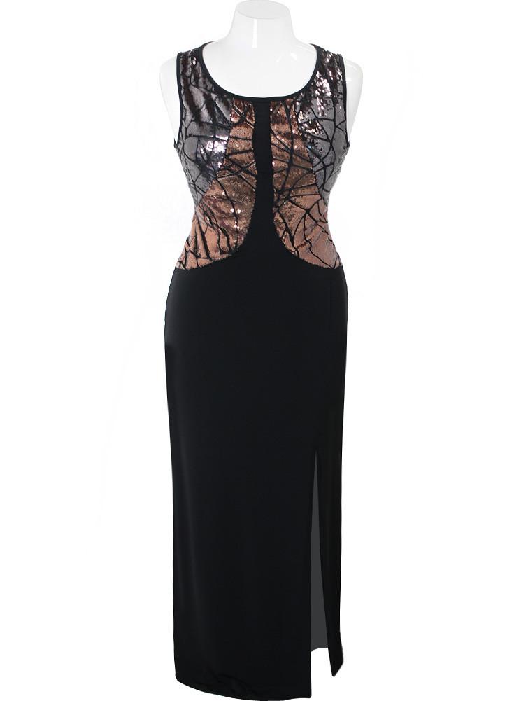Plus Size Sparkling Open Slit Skirt Maxi Dress