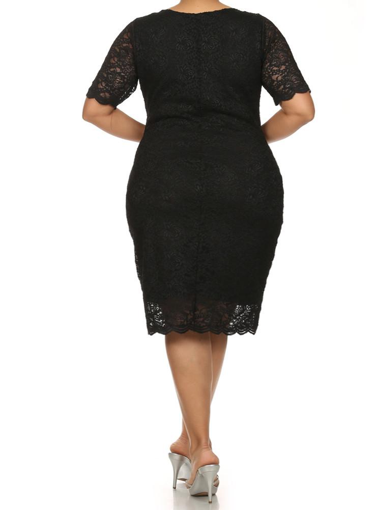 Plus Size Garden Party Lace Black Dress