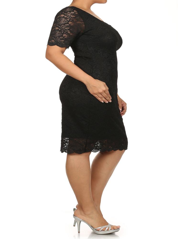 Plus Size Garden Party Lace Black Dress