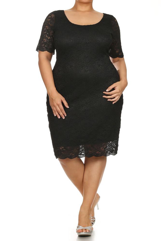 Plus Size Garden Party Lace Black Dress
