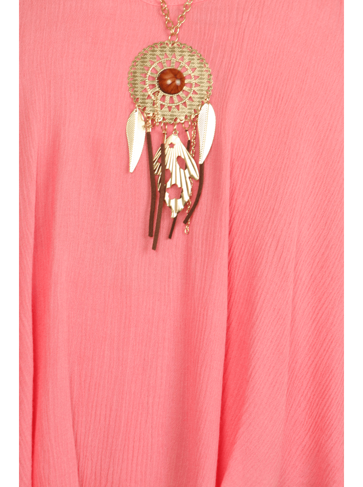 Plus Size Flowy Dream Catcher Necklace Pink Top