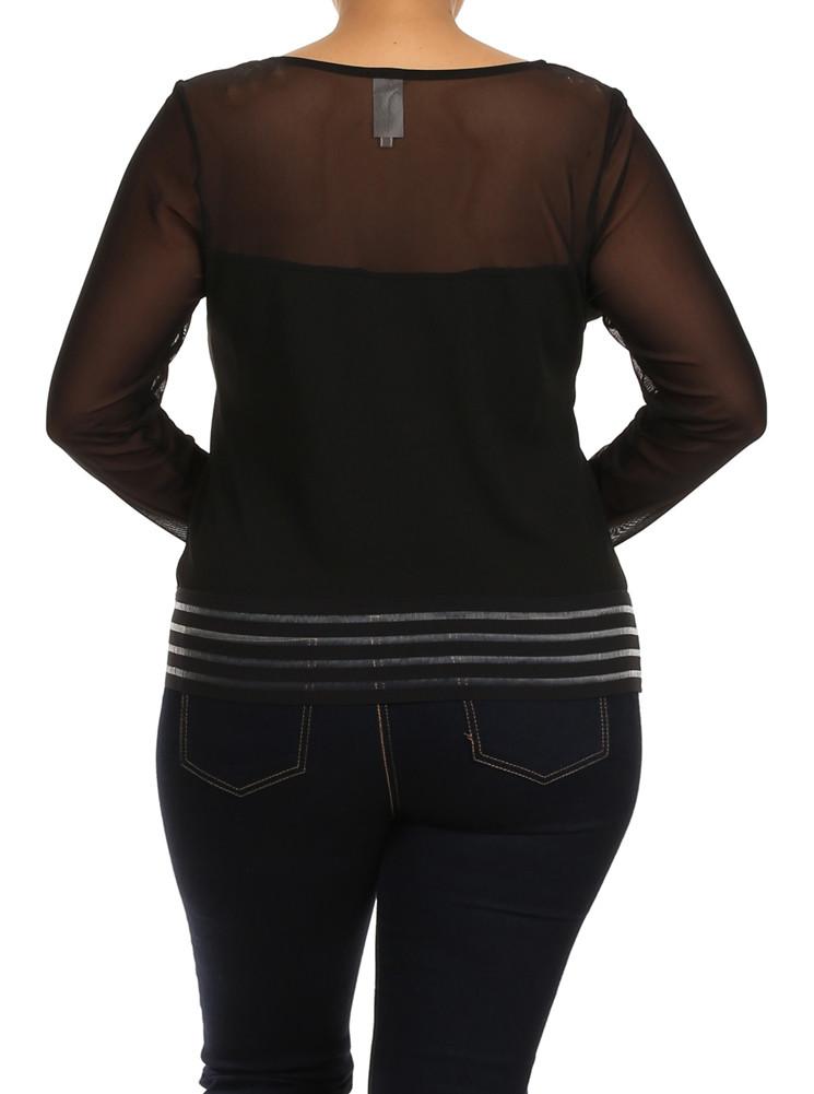 Plus Size Sexy Mesh Striped Top
