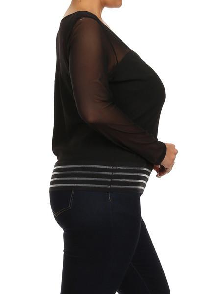 Plus Size Sexy Mesh Striped Top