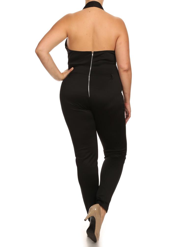 Plus Size Hot Halter Neckline Black Jumpsuit