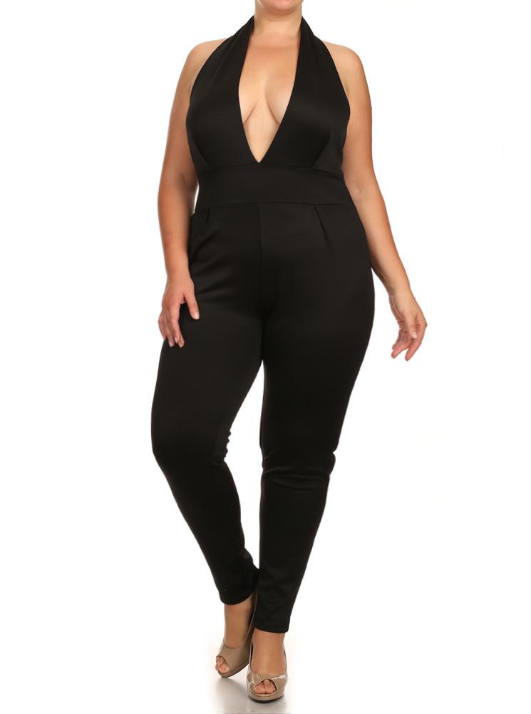 Plus Size Hot Halter Neckline Black Jumpsuit