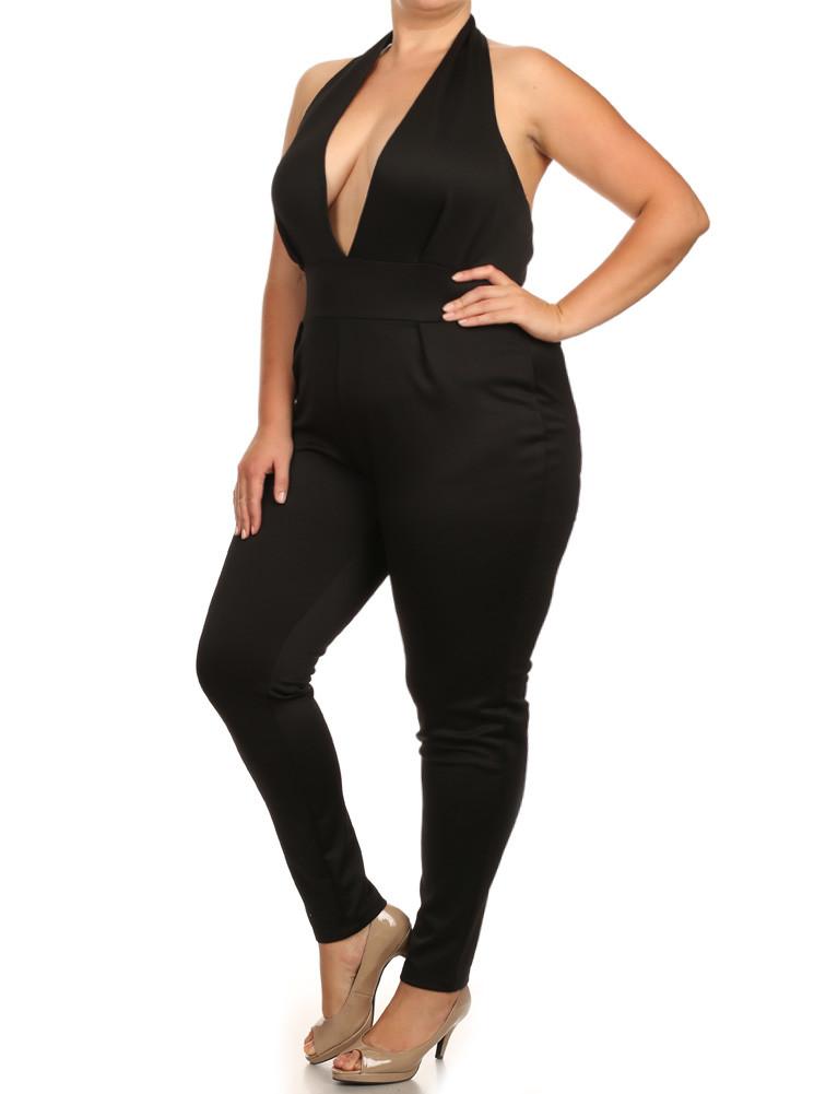 Plus Size Hot Halter Neckline Black Jumpsuit