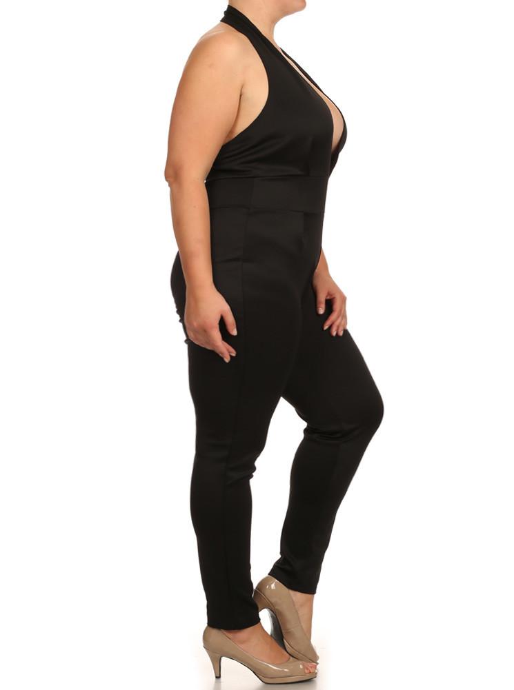 Plus Size Hot Halter Neckline Black Jumpsuit
