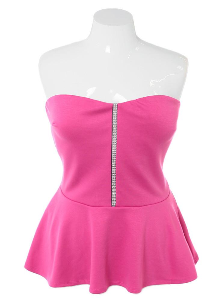 Plus Size Diamond Studs Peplum Pink Top