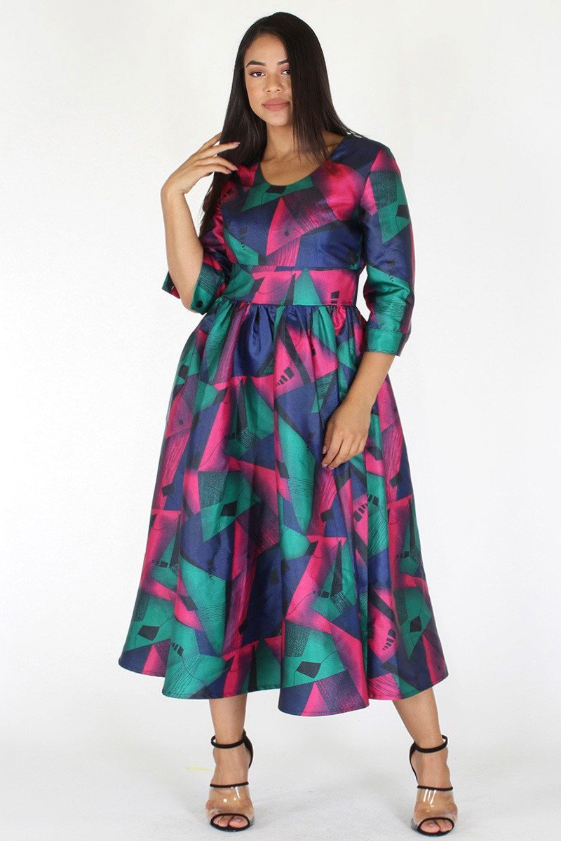 Plus Size Gorgeous Geo Flare Cocktail Dress