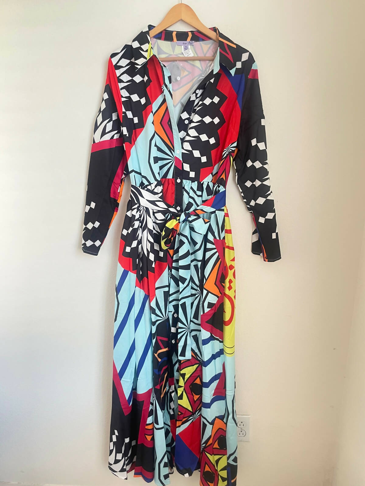 Art print button Collar dress