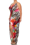 Plus Size Colorful Hued Leopard Print Maxi Dress