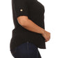 Plus Size Trendy Zipper Collar Ribbed Black Top