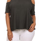 Plus Size Ribbed Cut Out Shoulder Boxy Grey Top