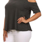 Plus Size Ribbed Cut Out Shoulder Boxy Grey Top