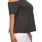 Plus Size Ribbed Cut Out Shoulder Boxy Grey Top