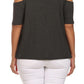 Plus Size Ribbed Cut Out Shoulder Boxy Grey Top