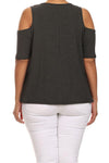 Plus Size Ribbed Cut Out Shoulder Boxy Grey Top