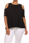 Plus Size Ribbed Cut Out Shoulder Boxy Top