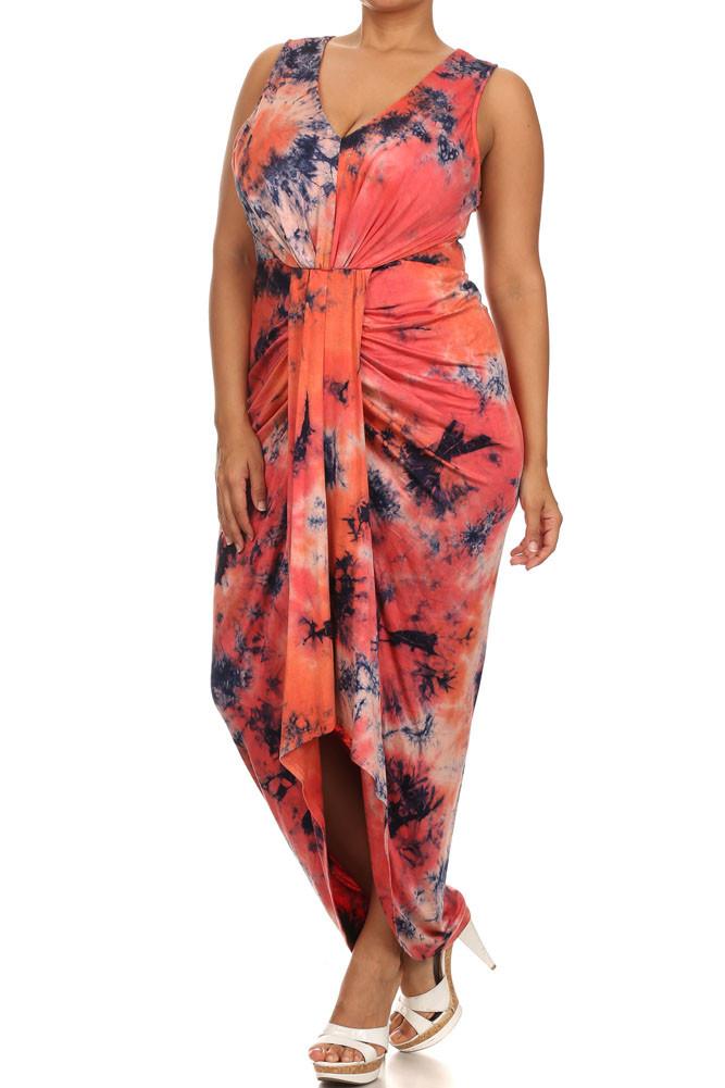 Plus Size Dancing On Clouds Tie Dye Orange Maxi Dress