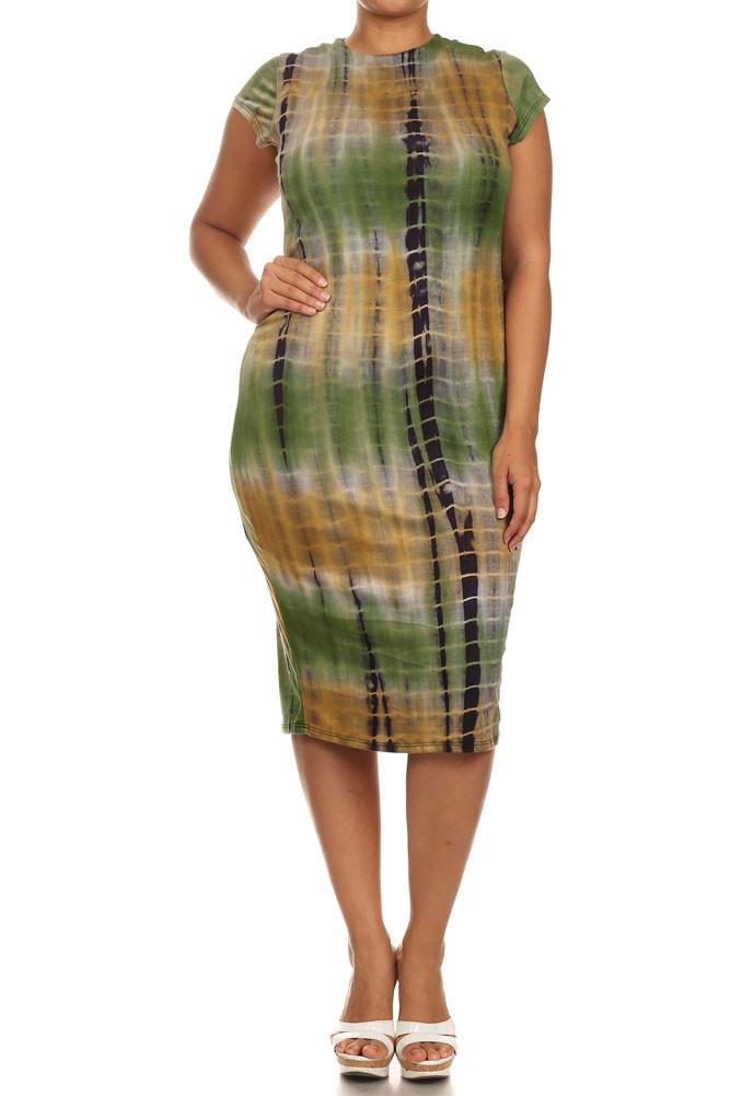 Plus Size Rad Tie Dye Green Dress