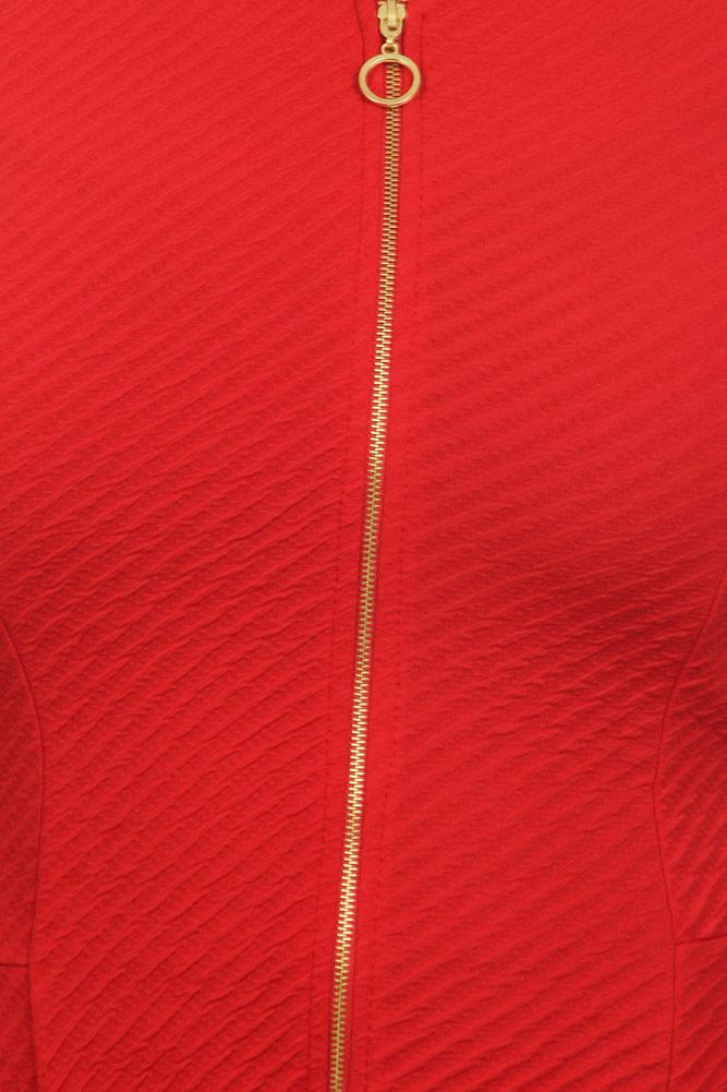 Plus Size Elegant Textured Peplum Red Jacket