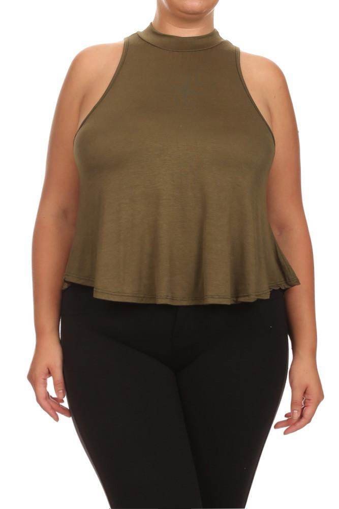 Plus Size Flowy Mock Neck Olive Tank