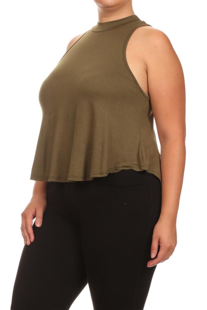 Plus Size Flowy Mock Neck Olive Tank