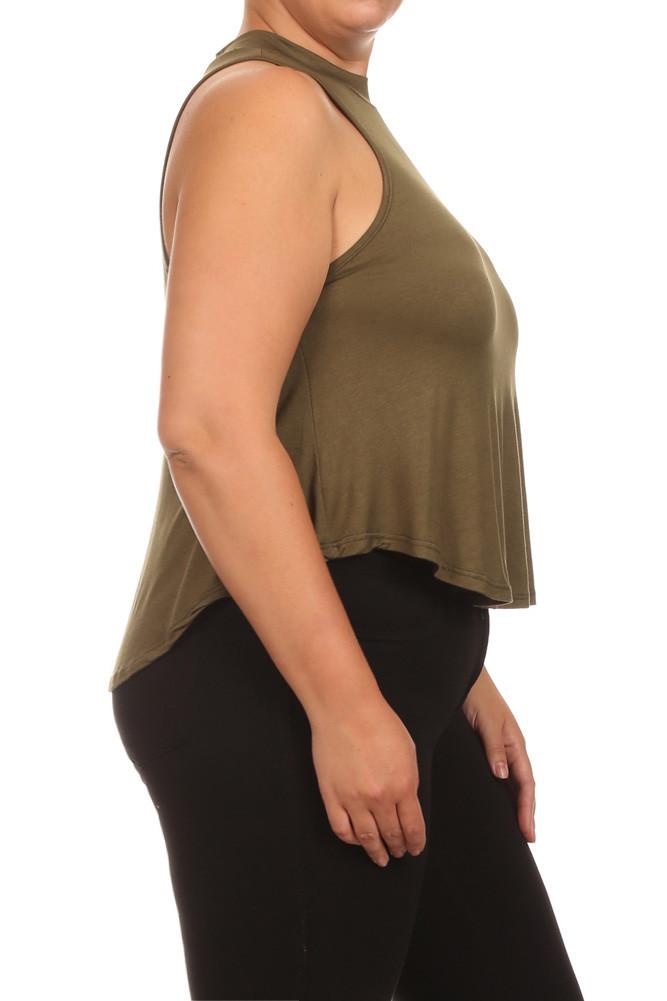 Plus Size Flowy Mock Neck Olive Tank