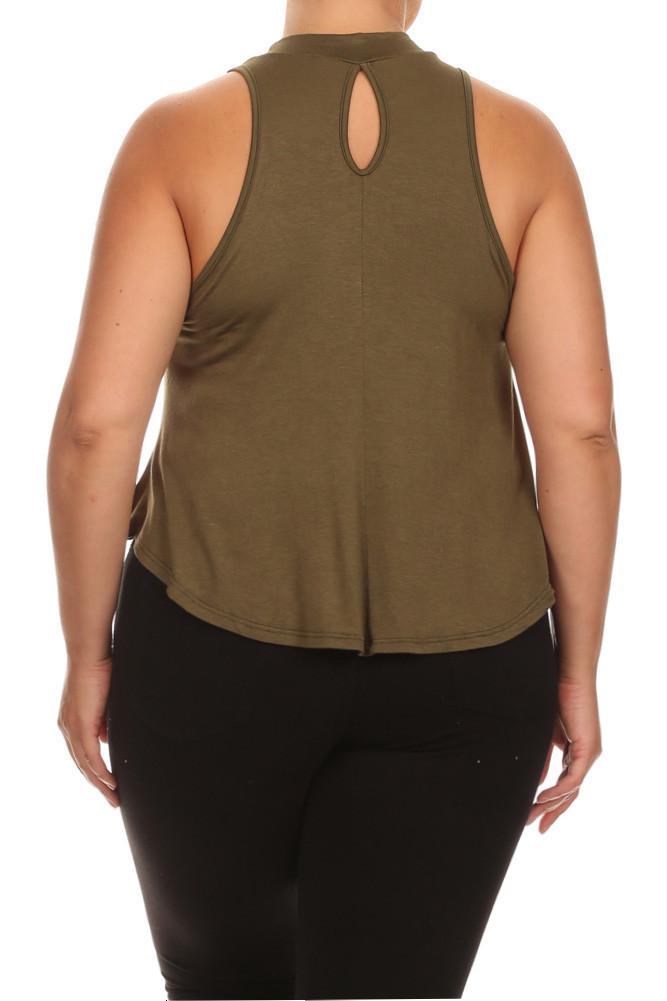 Plus Size Flowy Mock Neck Olive Tank