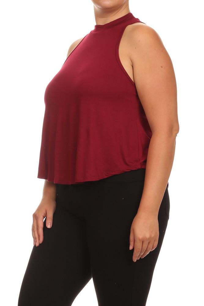 Plus Size Flowy Mock Neck Burgundy Tank