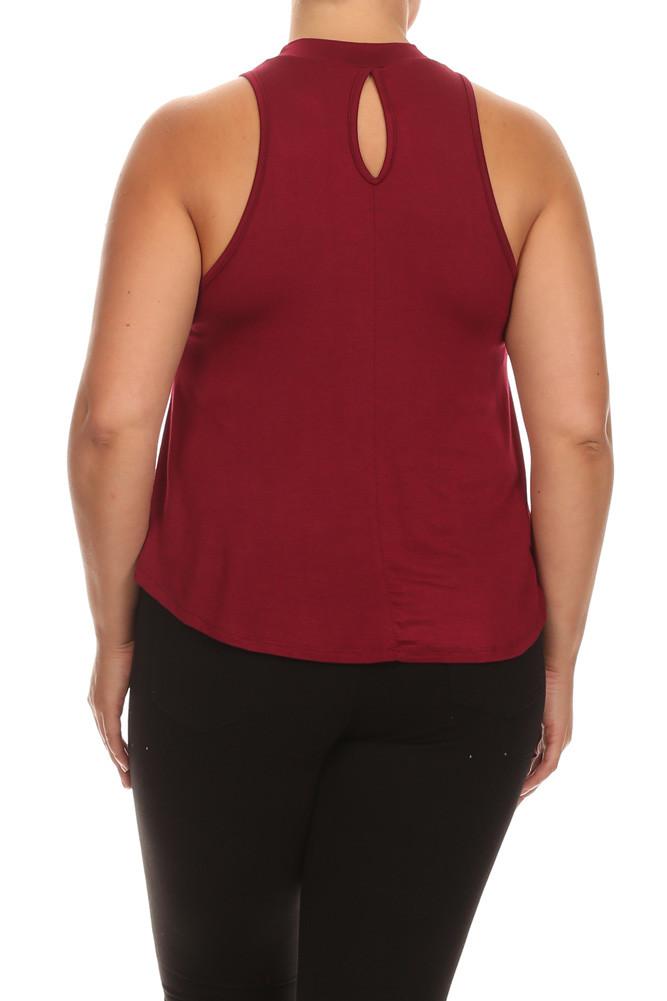 Plus Size Flowy Mock Neck Burgundy Tank