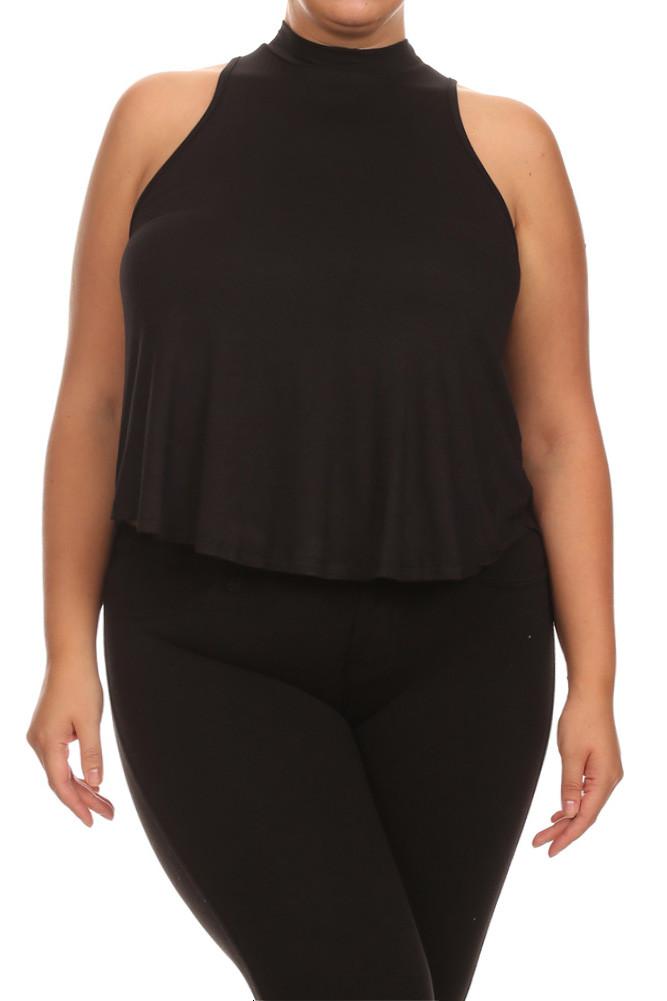 Plus Size Flowy Mock Neck Black Tank