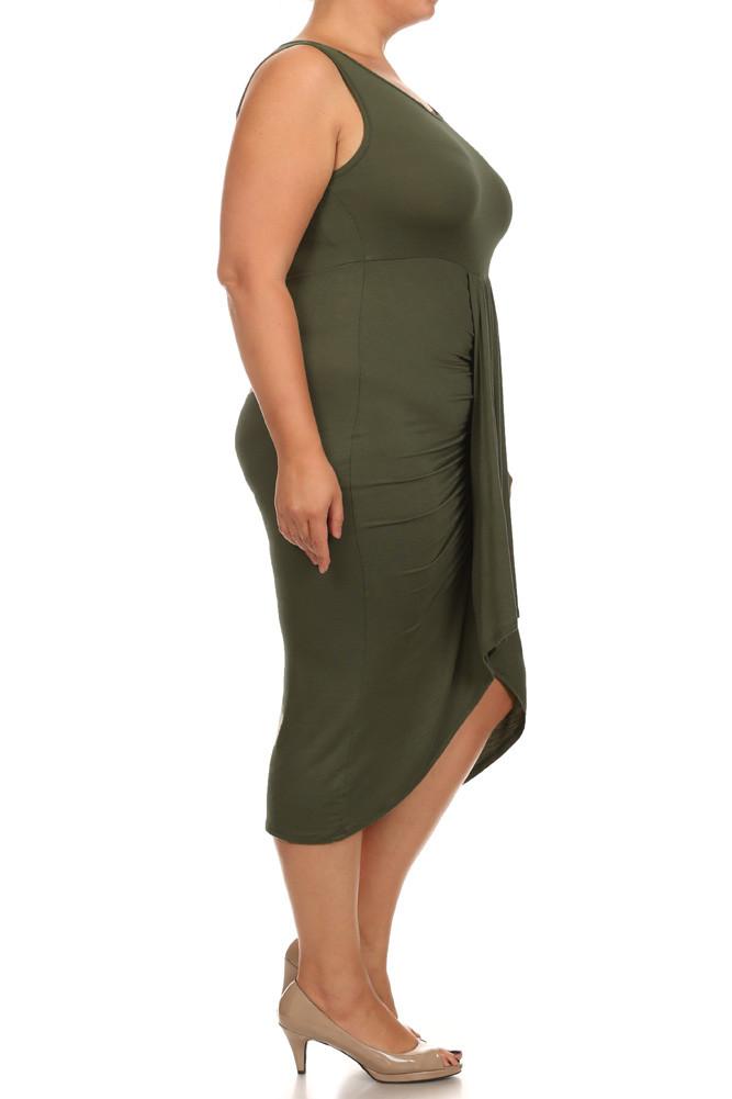 Plus Size Bella Draped Knit Olive Midi Dress