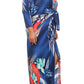 Plus Size Floral Paradise Front Knot Blue Kimono Dress