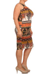 Plus Size Breezy Tribal Print Midi Orange Dress