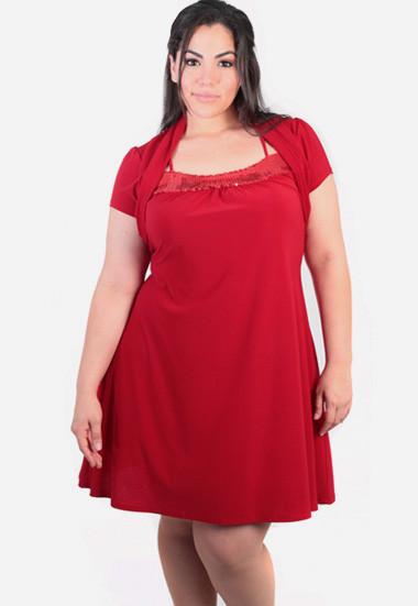 Plus Size Sparkling Pleated Red Shrug Dress