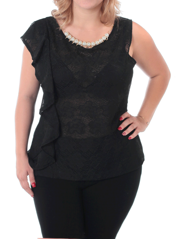 Plus Size Pretty Ruffles Black Top