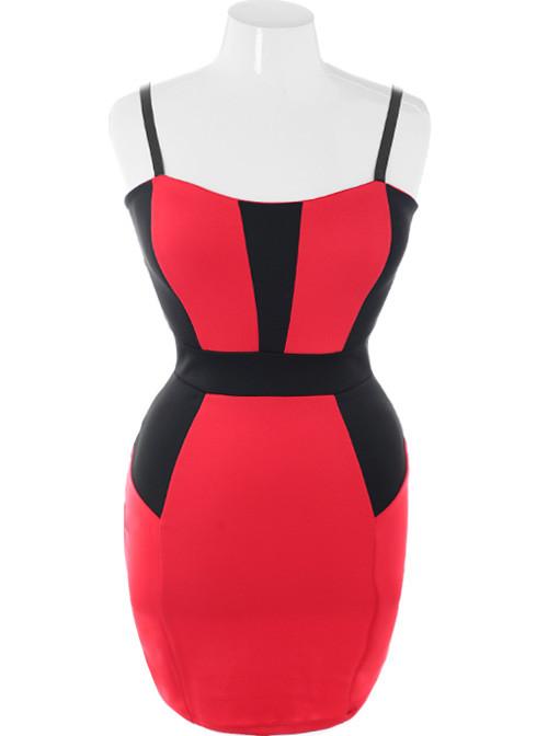 Plus Size Bodycon Colorblock Red Dress