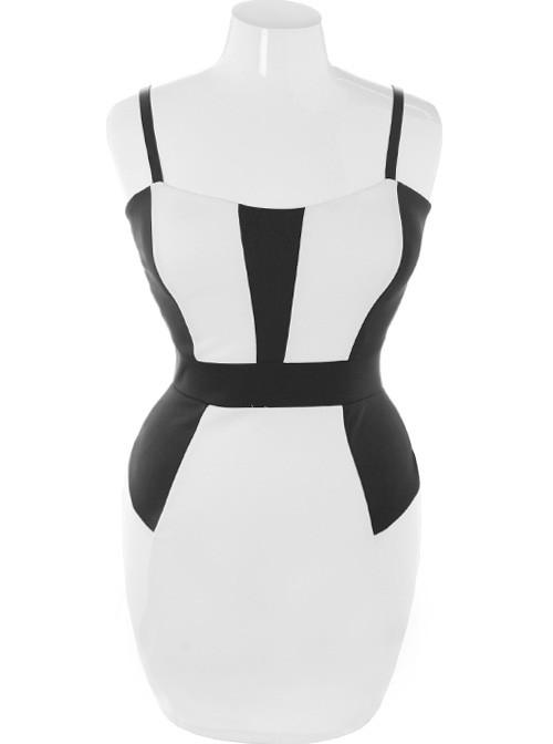 Plus Size Bodycon Colorblock White Dress