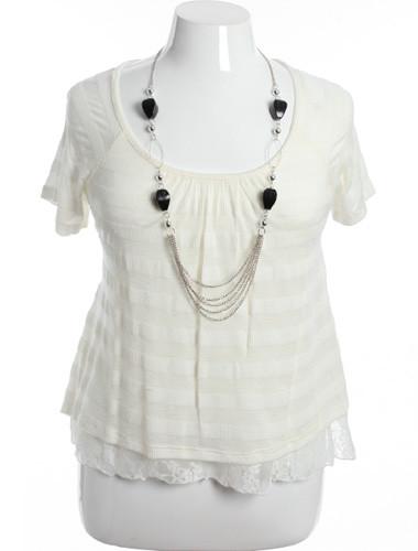 Plus Size Lace Layered Stripe White Blouse