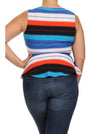 Plus Size Striped Jagged Hem Peplum Blue Top