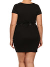 Plus Size Modish Surplice Belted Black Dress