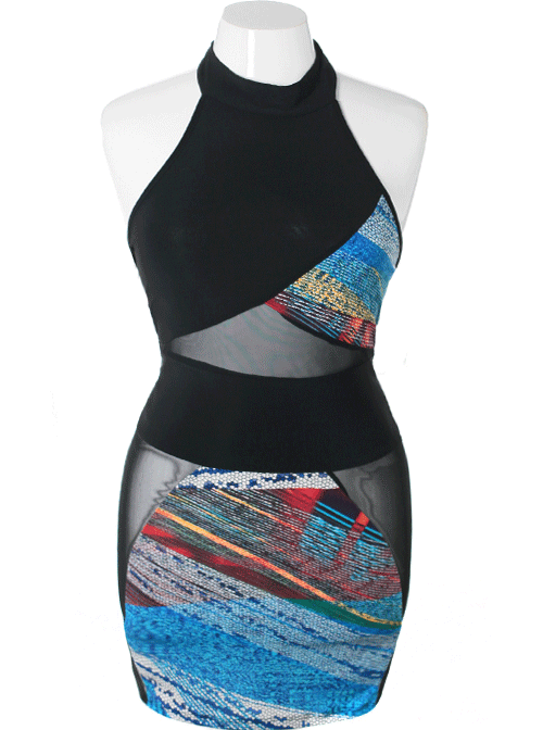 Plus Size Sexy Abstract Bodycon Blue Dress