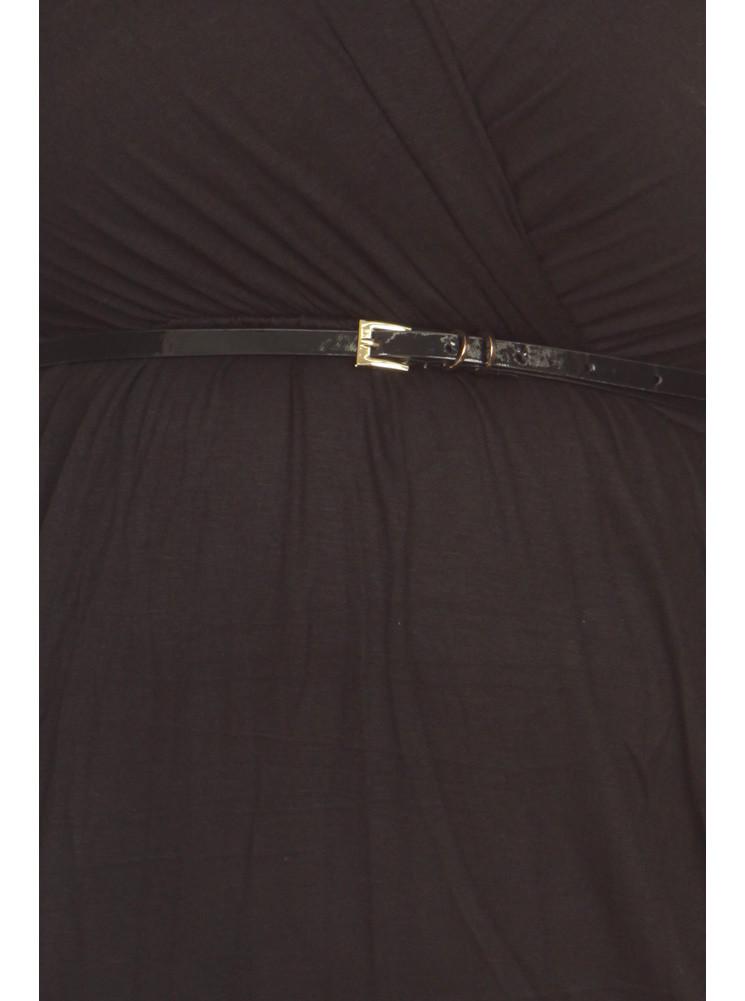 Plus Size Modish Surplice Belted Black Dress